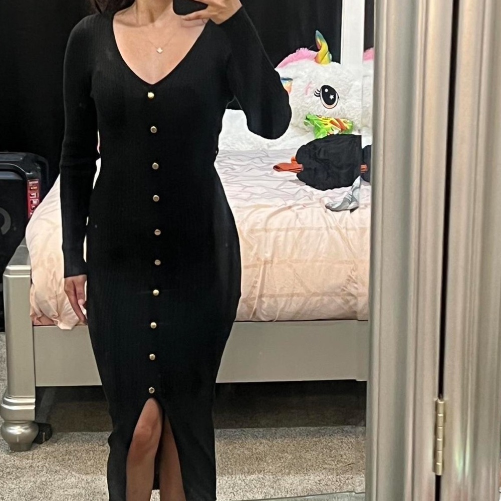 Black Button-Down Midi Dress